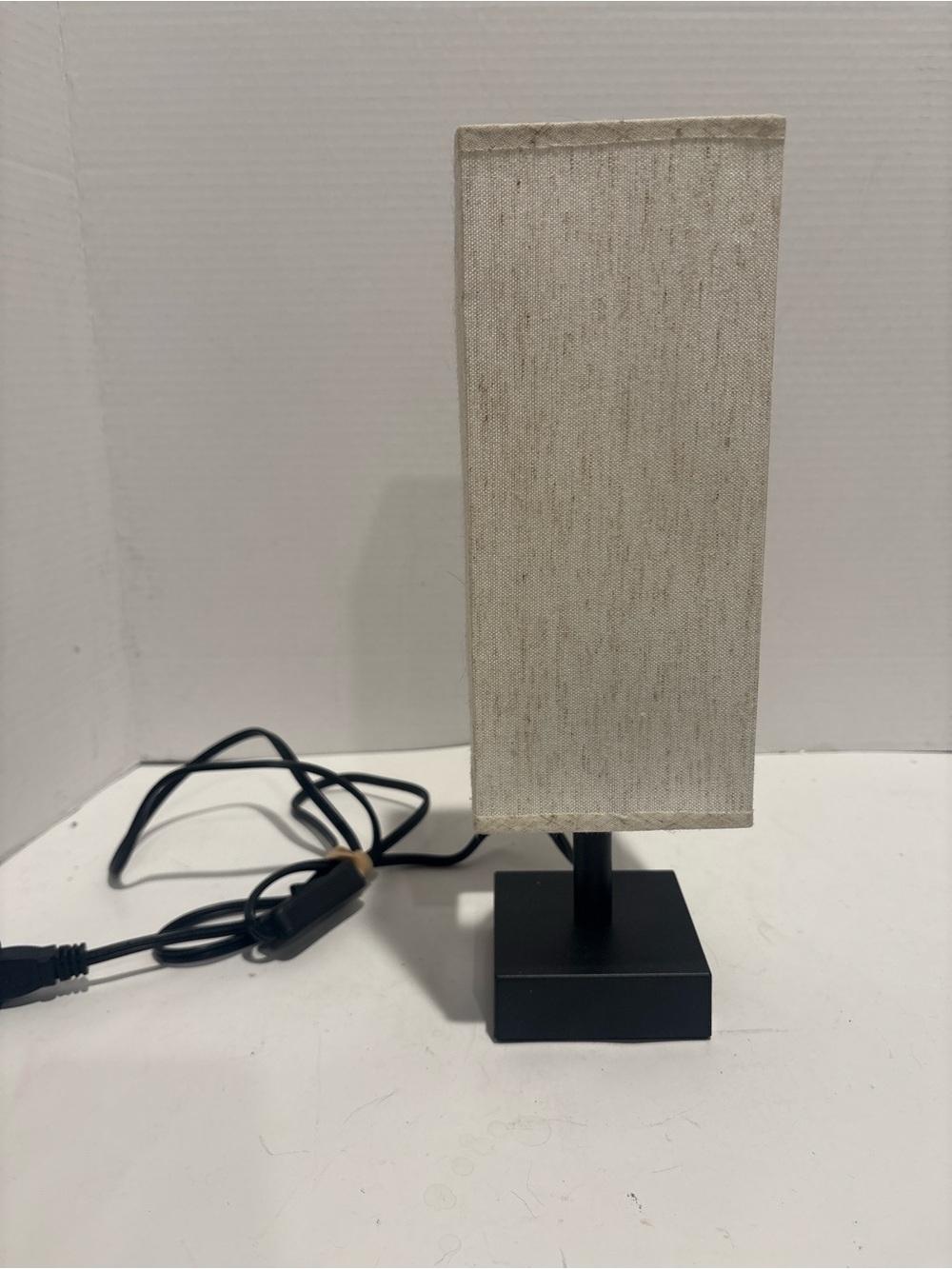 Neutral Beige Rectangular Table Lamp with Black Base